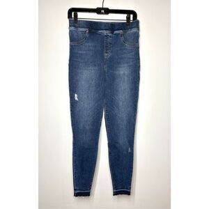 Spanx Legging Ankle Jeans Dark Wash High Rise Distressed Pull On Women Large